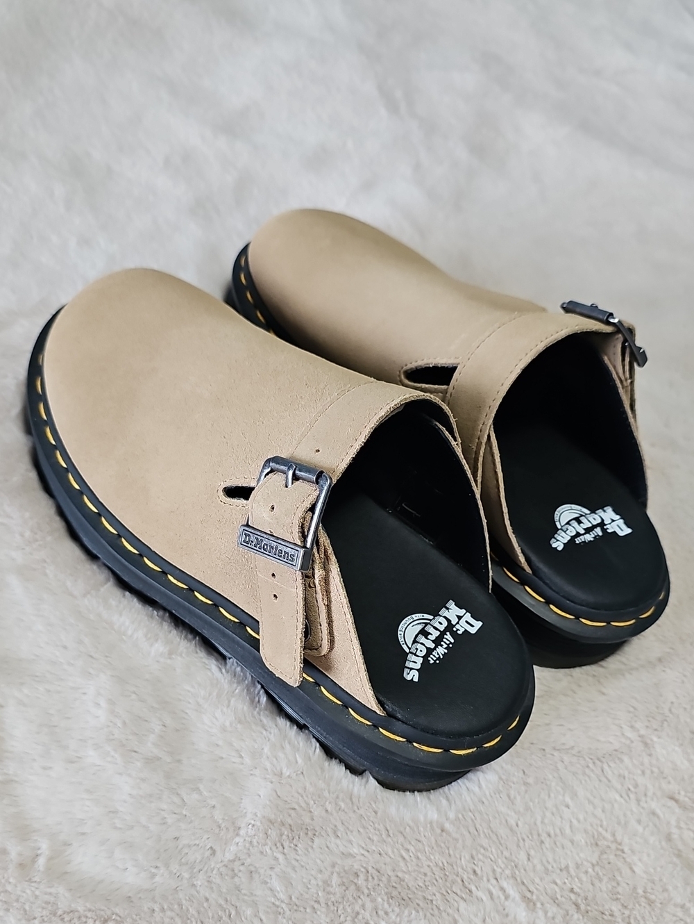 Dr. Martens ZEBZAG Suede Slingback Platform Mules in Savannah Tan